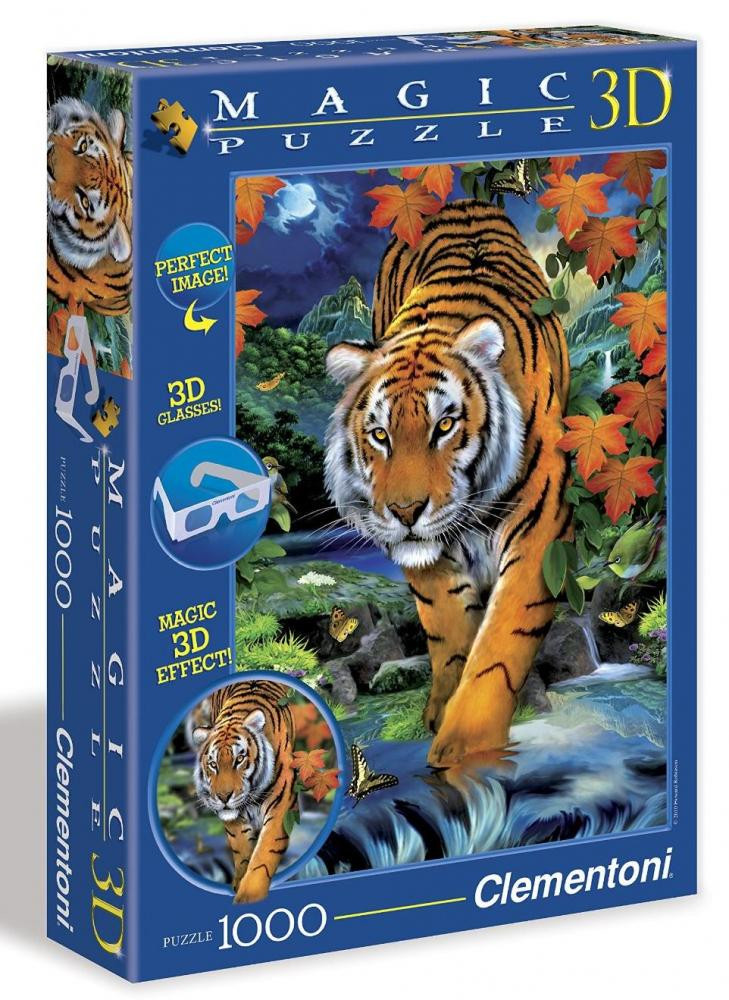 Пазл. Тигр на охоте, с 3D-эффектом, 1000 эл. (Clementoni)