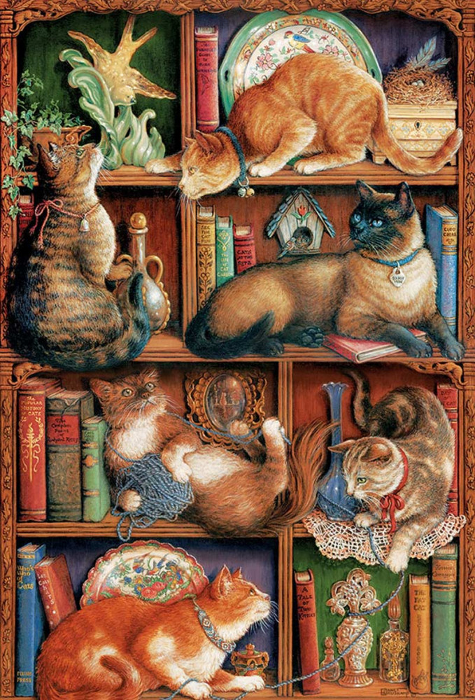 Пазл. Кошки на книжных полках, 2000 эл. (Cobble Hill) - фото2