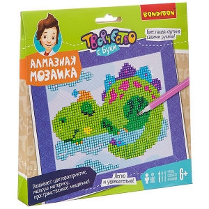 Набор для творчества. Алмазная мозаика. Картина Динозаврик (Bondibon) Набор для творчества. Алмазная мозаика. Картина Динозаврик (Bondibon)